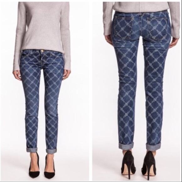 Current/Elliott Blue The Rolled Jeans in Indigo Rose Lattice Print Size 28 - Picture 13 of 13